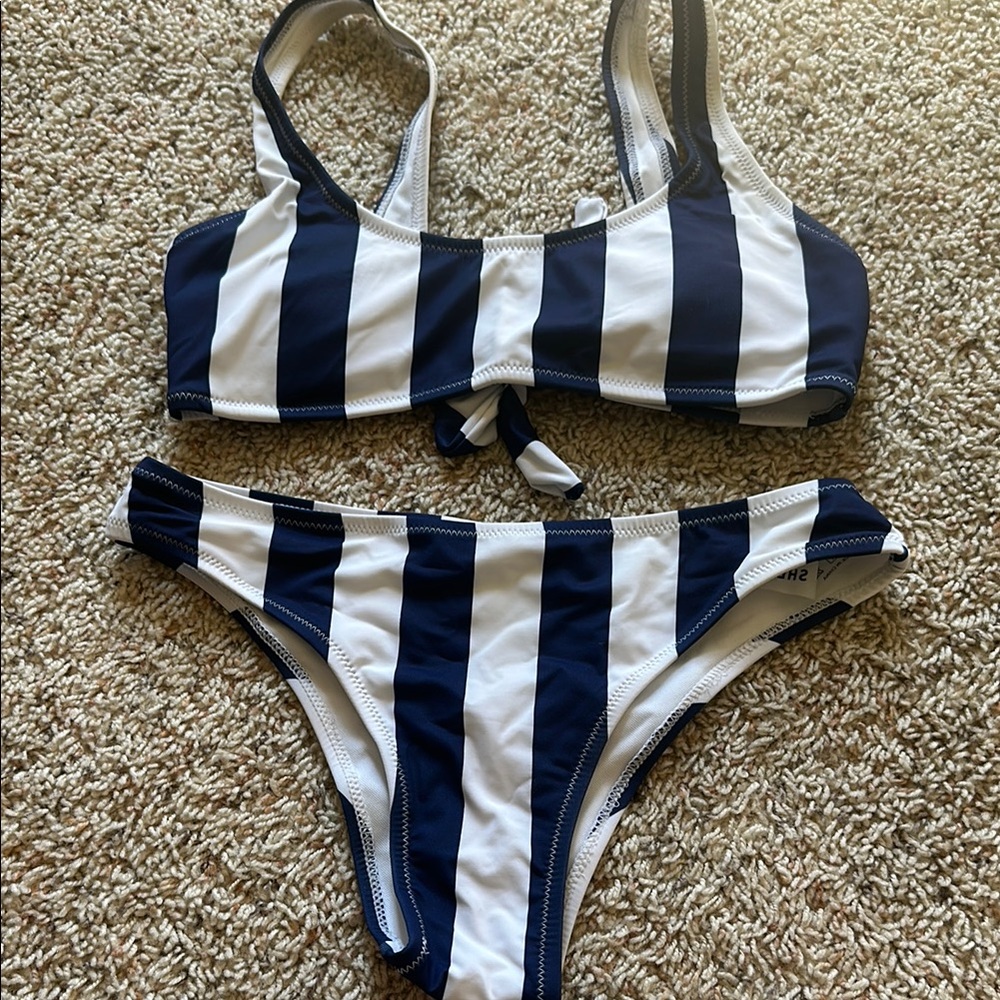 Striped Bikini Set in Navy and White